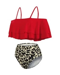Flounce Off Shoulder Two Piece Bathing Suit-Red And Leopard -Bikini Beach Shop 41APt0nkSTS 76226cec 02e2 4a6c a74c 6eb7a7821154