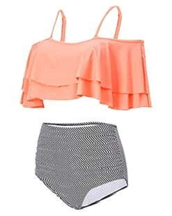 Elegant High Waisted Bikini Set Swimsuit Tummy Control-Coral Pink Stripe 7 Elegant High Waisted Bikini Set Swimsuit Tummy Control-Coral Pink Stripe -Bikini Beach Shop 41AfFRsigzL efa4238a b373 4e0e be6e 0857220e857d