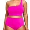 Women's Plus Size High Waisted One Shoulder Two Piece Bikini Swimsuit