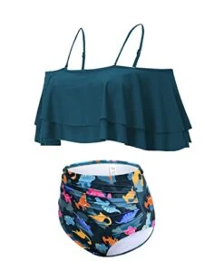 Charming High Waisted Ruffle Bikini Set For Women-Blue Green Dinosaur 6 Charming High Waisted Ruffle Bikini Set For Women-Blue Green Dinosaur -Bikini Beach Shop 41BBNrtyISL