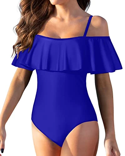 Padded Retro Style One Piece Swimsuit For Women-Royal Blue 2 Padded Retro Style One Piece Swimsuit For Women-Royal Blue - Image 2