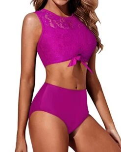 Lace High Neck Women's 2 Piece Bikini Set Tummy Control Bottoms-Hot Pink -Bikini Beach Shop 41BaiZfvVML d89523e3 2179 41fa a3e0 9b4bb3814ae9