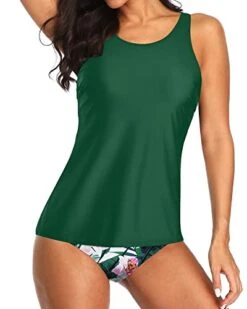 Unique Style On Beach Tankini 2 Piece Swimsuits-Green Tropical Floral -Bikini Beach Shop 41BdiHG3HZL