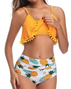 Women's Chic Flounce Scoop Neck Adjustable Spaghetti Straps Backless Removable Padded Cute Ruched Tummy Control Ruffled High Waisted Full Coverage Sexy Bikini-Yellow Pineapple1 -Bikini Beach Shop 41BxqdwSUWS b3f7e50c d2c0 4025 a094 88a56ba63db7