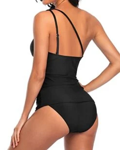 Slim Fit One Shoulder Tankini Top Bikini Bottoms For Women-Black -Bikini Beach Shop 41C1IKfP9bL 06ab53ce 5220 431d 955a 18ff60396b5b