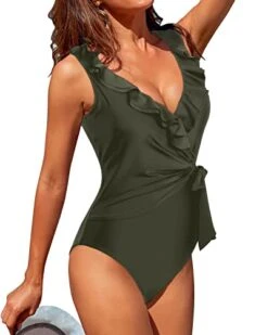 Women V Neck Tie Side Wrap Slimming Tummy Control One Piece Swimsuits-Army Green -Bikini Beach Shop 41CA92UHUPL a15f6734 f129 410a b408 fe8699c40c54