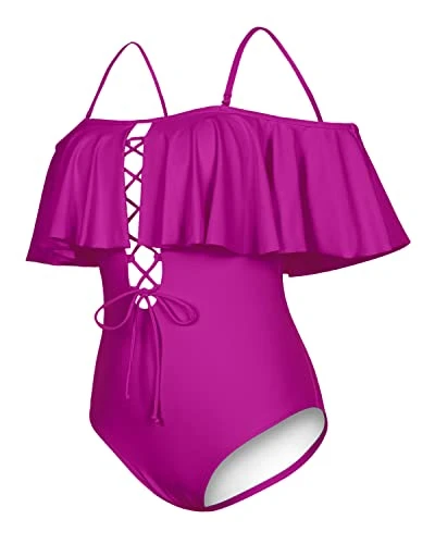 Off-The-Shoulder Strapless Swimwear For Girls-Hot Pink 4 Off-The-Shoulder Strapless Swimwear For Girls-Hot Pink - Image 4