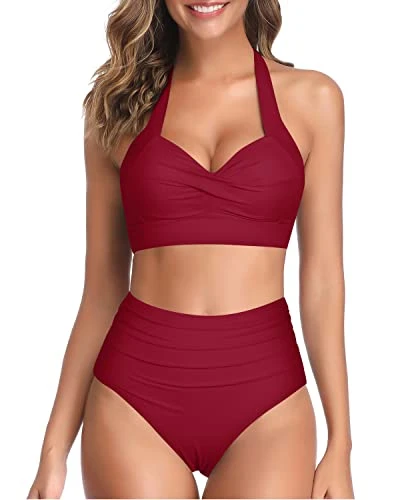 Two Piece Push Up Bra Adjustable Straps High Cut Bikini-Red 1 Two Piece Push Up Bra Adjustable Straps High Cut Bikini-Red