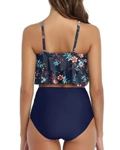 Flirty And Chic Ruffle High Waisted Bikini Set-Blue Colorul Flowers -Bikini Beach Shop 41CTLC7qLbL