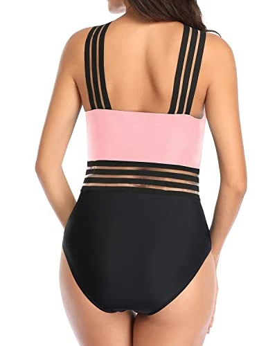 Removable Padded Push Up Bras Sexy One Piece Swimsuits-Pink And Black 3 Removable Padded Push Up Bras Sexy One Piece Swimsuits-Pink And Black - Image 3