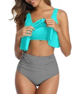 High Waisted Ruched Bottom Hot Sale Two Piece Bikini-Aqua Stripe -Bikini Beach Shop 41CbhLrxOdL d4585de7 d045 47e2 ac9d 77883d1b6a6e