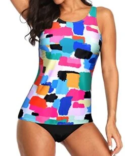 Trendy High Neck Tankini Top Bottoms For Teens-Aqua -Bikini Beach Shop 41ChC6O1W L