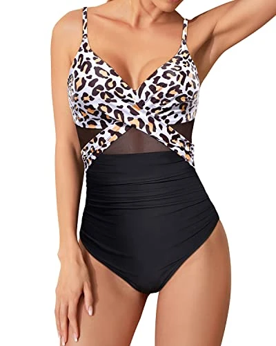 Women's Push Up One Piece Swimsuits Cutout Mesh Front Cross Swimwear 3 Women's Push Up One Piece Swimsuits Cutout Mesh Front Cross Swimwear - Image 3