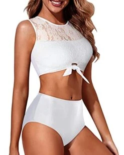 Stylish Tie Knot Front Swimsuit Lace-Up High Waisted Bikini For Women's Two Piece 7 Stylish Tie Knot Front Swimsuit Lace-Up High Waisted Bikini For Women's Two Piece -Bikini Beach Shop 41DFPQZ3vuL