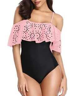 Strappy One Piece Swimsuit Push Up Bras Tummy Control Swimwear-Pink And Black 7 Strappy One Piece Swimsuit Push Up Bras Tummy Control Swimwear-Pink And Black -Bikini Beach Shop 41DV45g4zfL