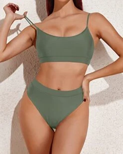 High Cut Cheeky Two Piece High Waisted Bikini-Army Green -Bikini Beach Shop 41DeygA7PSL