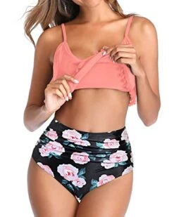 Pom Pom Trim Bathing Suit Two Piece Bikini Swimsuit-Coral Pink Floral -Bikini Beach Shop 41E FCq8ufL 3b82f525 6400 4ace 8839 0265d9646396