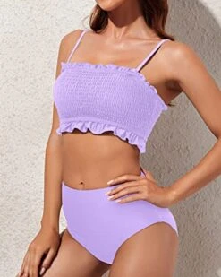 Tummy Control High Cut Bikini Bottom And Ruffled Bikini-Light Purple -Bikini Beach Shop 41E8IyS9EsL