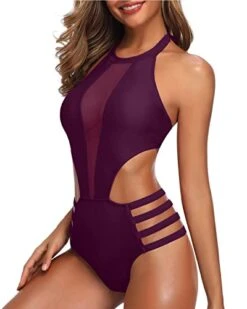Flattering Mesh Swimsuit Sexy One Piece Bathing Suit For Women-Maroon -Bikini Beach Shop 41EAvoQCmoL