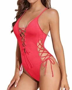 Open Back Sexy One Piece Swimsuit For Women-Neon Red 6 Open Back Sexy One Piece Swimsuit For Women-Neon Red -Bikini Beach Shop 41EBfDQQgaL