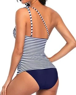 Modest Tummy Control Ruched Detail For Women Tankini Two Piece-Blue White Stripe -Bikini Beach Shop 41EFCYSskyL 3b80cdb9 2212 4e3a a9ba e4e700b08c1b