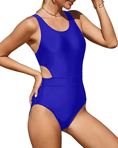 Modest One Piece Swimsuit Tummy Control Cutout Monokini-Royal Blue 3 Modest One Piece Swimsuit Tummy Control Cutout Monokini-Royal Blue - Image 3