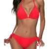 Push Up Enhancement Women Two Piece Halter Bikini-Neon Red