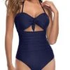 Sexy Cutout One Piece Retro High Waist Swimsuits-Navy Blue