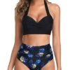 Two Piece High Waist Bikini Women's Bikini Swimsuits-Black Pineapple