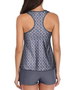 Tummy Control Two Piece Swimsuit Racerback Tankini-Grey Tribal 6 Tummy Control Two Piece Swimsuit Racerback Tankini-Grey Tribal -Bikini Beach Shop 41FPhsp8ddL