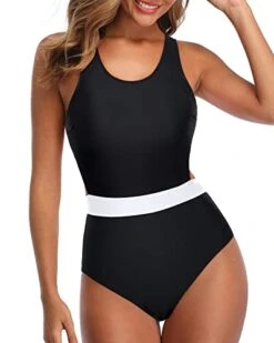 Modest Swimsuit One Piece Tummy Control Cutout Swimsuits For Teen Girls-Black And White 6 Modest Swimsuit One Piece Tummy Control Cutout Swimsuits For Teen Girls-Black And White -Bikini Beach Shop 41FXJ5RVRFL