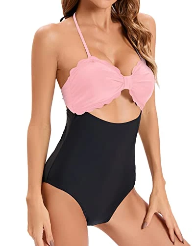 Women's Tummy Control Ruched High Waisted Swim Shorts Bikini Bottom-Pink And Black 3 Women's Tummy Control Ruched High Waisted Swim Shorts Bikini Bottom-Pink And Black - Image 3