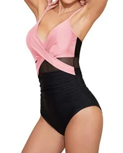 Ruched Cutout One Piece Swimsuit Mesh Detailing For Women-Pink And Black 7 Ruched Cutout One Piece Swimsuit Mesh Detailing For Women-Pink And Black -Bikini Beach Shop 41FpOzwH6LL
