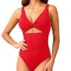 Women's Tummy Control Swimwear Cutout V Neck One Piece Swimsuits