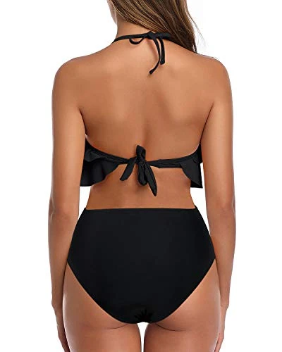 Sexy Backless Teen Girls' 2 Piece Swimsuit High Waisted Bottoms-Black 2 Sexy Backless Teen Girls' 2 Piece Swimsuit High Waisted Bottoms-Black - Image 2