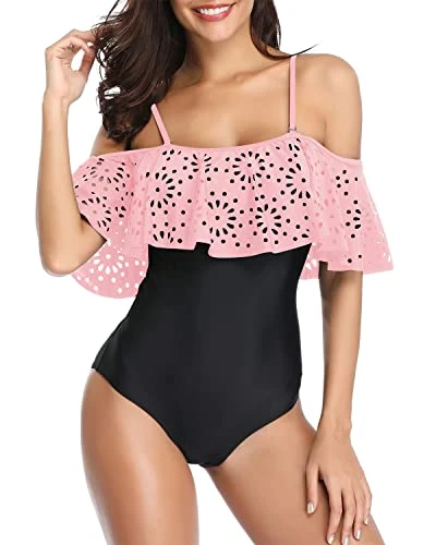 Strappy One Piece Swimsuit Push Up Bras Tummy Control Swimwear-Pink And Black 1 Strappy One Piece Swimsuit Push Up Bras Tummy Control Swimwear-Pink And Black