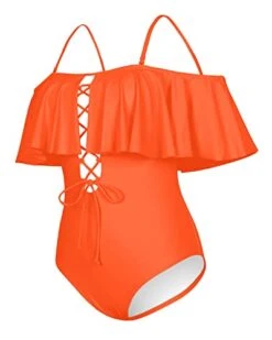 Gorgeous Removable Strap Off The Shoulder One Piece Swimsuit For Juniors-Neon Orange -Bikini Beach Shop 41GFsrB963L