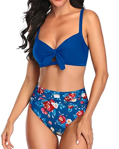 High Waisted Tummy Control Two Piece Bathing Suits For Women Bikini-Blue Floral 1 High Waisted Tummy Control Two Piece Bathing Suits For Women Bikini-Blue Floral