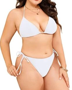 2 Piece Plus Size Triangle Bikini Set Side Tie For Women-White 7 2 Piece Plus Size Triangle Bikini Set Side Tie For Women-White -Bikini Beach Shop 41GPJ2Qy5ML