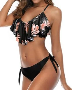Two Piece Flounce Padded Ruffled Top Women Cross Back Bathing Suit-Black Orange Floral -Bikini Beach Shop 41Gey MgE6L 747bc6c5 63c5 497d 8b89 a3c56fd6f160
