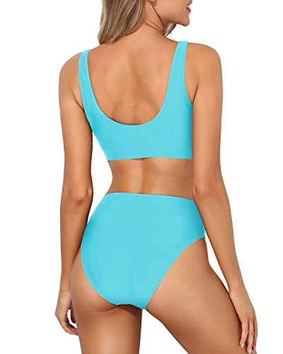 Tummy Hiding High Waisted Bathing Suit Bottoms-Aqua 2 Tummy Hiding High Waisted Bathing Suit Bottoms-Aqua - Image 2
