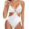 Women One Piece Mesh High Neck Halter Monokini Swimsuit-White