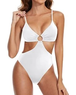 Women One Piece Mesh High Neck Halter Monokini Swimsuit-White