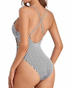 Stylish Lace Up One Piece Swimsuit For Women Deep Plunge V Neck Bathing Suits -Bikini Beach Shop 41HHou5QjxL