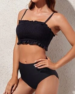 Ruffle Bandeau Bikini Set High Waisted Bottoms For Women-Black -Bikini Beach Shop 41HRl0Z8cIL 493c2411 99ff 4d02 8e4e f6730e2518d3