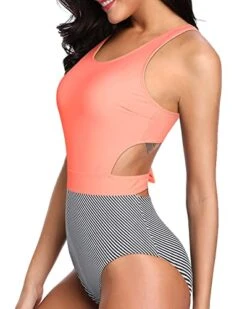 Tropical Printed Pattern Tummy Control Cutout Monokini-Coral Pink Stripe -Bikini Beach Shop 41HVjqJPTGL 04f6a029 e2ff 42ec bcd9 34d0524361d3