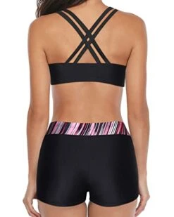 3 Piece Tankini Bathing Suit Casual Tankini Set-Pink Stripe -Bikini Beach Shop 41HqnIZ7tML