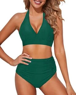 Sweetheart Self Tie Two Piece High Waisted Bikini Set-Emerald Green