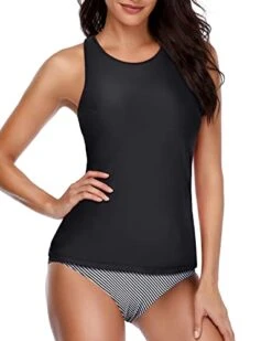 High Neck Two Piece Tankini Swimsuits For Women-Black Stripe -Bikini Beach Shop 41IZJDXcbTL