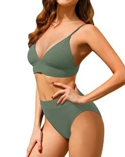 Classic High Waisted Bikini Set Two Piece Triangle Bathing Suits-Olive Green -Bikini Beach Shop 41I 6WyR 8L
